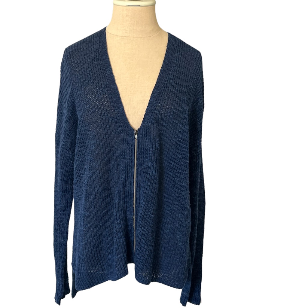 Eileen Fisher Zip Linen/Cotton Knit Cardigan Sweater